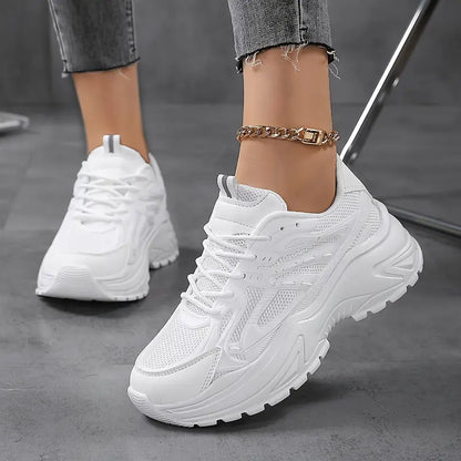 Plus Size Women's Chunky Height Increasing Mesh Sneakers, Casual Solid Color All-Match Walking Sports Trainers
