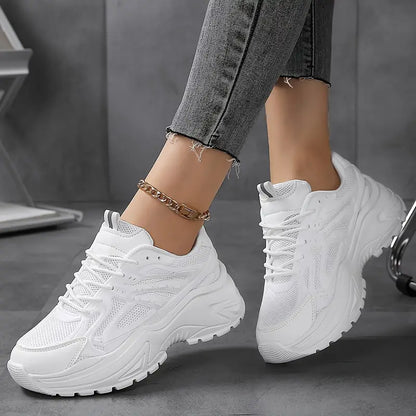 Plus Size Women's Chunky Height Increasing Mesh Sneakers, Casual Solid Color All-Match Walking Sports Trainers