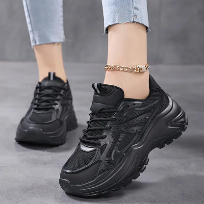 Plus Size Women's Chunky Height Increasing Mesh Sneakers, Casual Solid Color All-Match Walking Sports Trainers
