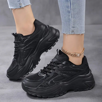 Plus Size Women's Chunky Height Increasing Mesh Sneakers, Casual Solid Color All-Match Walking Sports Trainers